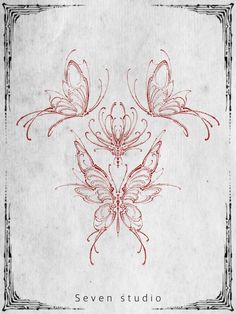 the cover art for seven studio's album, with three red butterflies on white paper