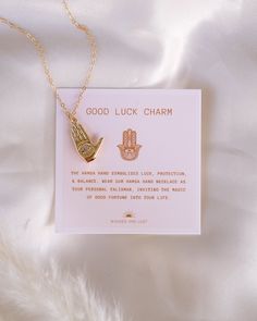 Wear luck around your neck with our Hamsa Luck Necklace! With its sleek and stylish design, it's the perfect accessory for risk-takers who embrace the unknown. Let it remind you to stay strong and take on whatever life throws your way! The Hamsa Hand symbolizes luck, protection & balance. Wear our Hamsa Hand Necklace as your personal talisman, inviting the magic of good fortune into your life. NECKLACE FEATURES Chain: 14K Gold-filled Cable Chain Charm: 21x13mm Brass, 18K Gold-plated Each necklac Adjustable Meaningful Necklaces For Everyday, Spiritual Good Luck Charm Necklaces Adjustable, Adjustable Gold Necklace For Good Luck, Spiritual Good Luck Pendant Charm Necklaces, Spiritual Pendant Charm Necklaces For Good Luck, Inspirational Adjustable Necklace For Best Friend, Minimalist Good Luck Pendant Necklaces, Adjustable Amulet Charm Necklaces As Gift, Adjustable Amulet Charm Necklace As Gift