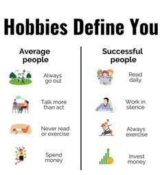 the differences between hobbies and people in an english language text on top of each other