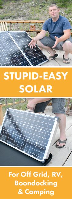 a man kneeling down next to a solar panel