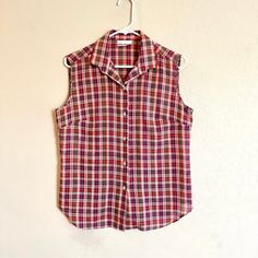 Vintage 90s Red Gingham Button Up Collared Tank Top summer women's 8 See pics for measurements Summer Plaid Cotton Tank Top, Red Gingham Top, Vintage Plaid Cotton Tops, Vintage Red Tops With Button Closure, Vintage Plaid Tops With Button Closure, Red Gingham, Summer Tank Tops, Sassy Hair, Dream Clothes