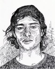 a black and white drawing of a man's face