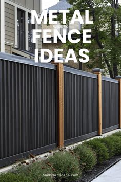 a metal fence with the words metal fence ideas