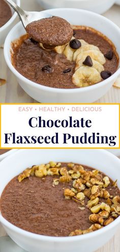 chocolate flaxseed pudding in a white bowl