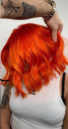 Ginger Hair Bright, Vivid Orange Hair, Bright Orange Hair Aesthetic, Vibrant Orange Hair, Orange Hair Short, Bright Copper Hair Balayage, Deep Orange Hair, Orange Short Hair, Orange Hair Color Ideas