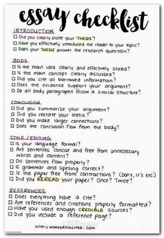 an easy checklist for college students to use in their writing and homework workbook