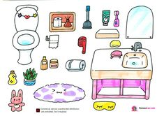 a drawing of a bathroom with toilet, sink and other items on the counter top