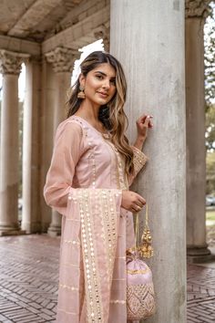 Tea pink gharara outfit. Pakistani desi dress in New York, USA online. Pink Gharara, Gharara Pants, Dori Work, Desi Dress, Add Sleeves, Suit Bag, 3 Piece Suits, Punjabi Suits, Dyeing Process