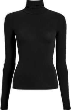 Black Sleek Tops With Thumbholes, Black Tops With Thumbholes And Minimal Stretch, Black Second-skin Tops For Winter, Black High-neck Second-skin Top, Black Second-skin High Neck Top, Black Second-skin Tops For Workwear, Sleek Black Seamless Tops, Sleek Black Tops With Seamless Construction, Ballet Body