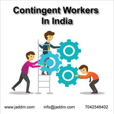 two men working on gears with the words'content workers in india'above them