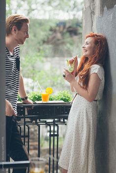 Couple On A Balcony, Balcony Couple Photos, Ginger Couple, Seelie Queen, Photo Setting, Clary Fairchild, Brave Merida, Black And White Couples, Cheryl Blossom