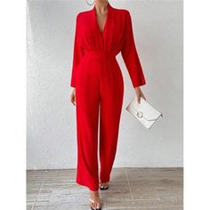 -Item Id 26952471 -Color: Red -Style: Elegant -Pattern Type: Plain -Type: Other -Neckline: Deep V Neck -Details: Backless, Tie Back, Zipper -Sleeve Length: Long Sleeve -Length: Long -Fit Type: Regular Fit -Sleeve Type: Batwing Sleeve -Waist Line: High Waist -Fabric: Non-Stretch -Material: Woven Fabric -Composition: 100% Polyester -Care Instructions: Machine Wash, Do Not Dry Clean -Body: Unlined -Sheer: No **Open To Offers!!!** **Bundle To Save More** **30% Off Bundles Of 2 Or More Items!!** ***O Formal Fall V-neck Jumpsuits And Rompers, Red Party Jumpsuits And Rompers, Red Jumpsuits And Rompers For Work In Fall, Red Jumpsuit For Workwear In Fall, Red Jumpsuit For Work In Fall, Formal V-neck Jumpsuits And Rompers For Fall, Red Solid Color Jumpsuits And Rompers For Spring, Red Fitted V-neck Jumpsuit, Fall Evening V-neck Pantsuit