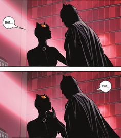 a comic strip with batman and catwoman talking to each other