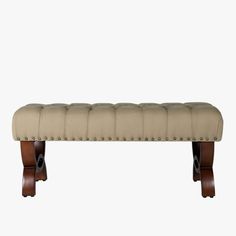 Carolina Tufted Bench With Nailhead Trim Cream - Homepop: Upholstered Ottoman For Bedroom, Indoor Furniture : Target Room Bench, Neutral Fabric, Tufted Ottoman