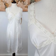 Sexy Vintage 1980s Era Pure Nylon Midi Length Slip Nightdress Negligee. Lace Edges & Straps. In New Condition, Original Tag Still Attached. Size Medium. Bust 36" Length 34" Fitted Satin Nightgown For Summer, Vintage Satin Nightgown For Sleep, Vintage Satin Sleepwear, Fitted Summer Sleepwear For Wedding Night, Vintage Fitted Nightgown, Fitted Vintage Sleepwear With Lace Trim, Vintage Fitted Nightgown For Sleep, Vintage Lace Trim Sleepwear For Summer, Vintage Summer Sleepwear With Lace Trim