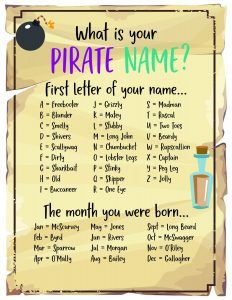 what is your pirate name? first letter of your name the month you were born