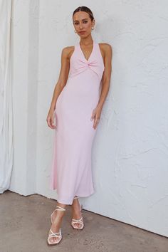 Shop the Coastal Charm Twist Back Maxi Dress Pink | Selfie Leslie Chic Ruched Maxi Dress For Wedding Guest, Summer Backless Maxi Dress For Dinner, Summer V-neck Backless Dress For Dinner, Chic Backless Midi Dress For Wedding Guest, Feminine Summer Maxi Dress For Dinner, Chic Backless Maxi Dress For Dinner, Fitted Halter Neck Maxi Dress For Wedding Guest, Chic Spring Backless Dress For Wedding Guest, Chic Fitted Backless Dress For Wedding Guest