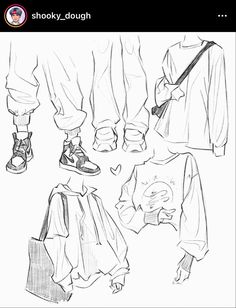 an image of people's clothes and shoes in the style of fashion sketching