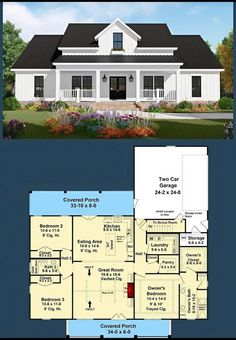 two story house plan with large front porch and open floor plans for the living room