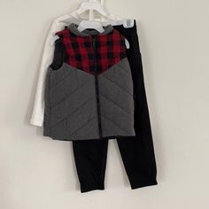 Gray Puffer Vest , Long Sleeve Tee Matching Black Pants Gray Cotton Sets For Fall, Casual Winter Playwear Sets, Casual Playwear Sets For Winter, Black Cotton Sets For Fall, Casual Playwear Sets For Fall, Black Playwear Sets For Fall, Black Sets For Playwear In Fall, Puffer Vest Long, Grey Puffer