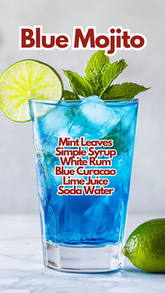 Blue Mojito Blue Rum Cocktails, Blue Mojito, Classic Mojito, Cocktail Ideas