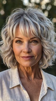 Best Trends for White Curly Hairstyles 🔮 Layered Curly Haircuts With Bangs, Permed Hairstyles Short, Medium Length Curly Hair With Bangs, Permed Hairstyles Medium, Shag Cuts For Curly Hair, Curly Short Haircut, Curly Hairstyles Bangs, Should Length Hair Styles, Haircut Short Hairstyles