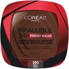 Demand more from longwear with this Viral TikTok Favorite-- Infallible up to 24hr fresh wear foundation-in-a-powder covers like a liquid and mattifies like a powder with no cakey look. The lightweight, thin powder texture gives full coverage and a natural matte finish that feels breathable and weightless, leaving skin feeling comfortable for up to 24hrs. With a blurring effect and all day shine control, this powder gives an even finish that does not transfer. It is waterproof, heatproof and swea Infallible Powder Foundation, Infallible Foundation, Spf Foundation, Loreal Infallible, Loreal Paris Infallible, Baby Skin Care, Foundation Powder, Matte Foundation, Scalp Care