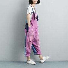 Item Type：Women Jumpsuits Material: Cotton Season: Summer, Autumn Style: Casual Waist: Natural Waist Combination forms: Single Piece Color: Purple Pink/ Yellow Size: M Length: 111.00 cm/ 43.70 " Waist: 92.00-100.00 cm/ 36.22-39.37" Hips: 124.00 cm/48.82" Leg: 70.00 cm/27.56 " Size: L Length: 112.00 cm/ 44.09 " Waist:94.00-105.00 cm/ 37.00-41.34" Hips:112.00 cm/ 44.09" Leg: 72.00 cm/ 28.35 " The model height:168cm,weight:41kg,Bust:83cm, Waist:60cm, Hips:86cm Embroidered Jumpsuit, Chic Scarves, Pockets Fashion, Sixties Fashion, Casual Stylish, Casual Jumpsuit, Comfortable Fashion, Wearing Black, Wearing Dress