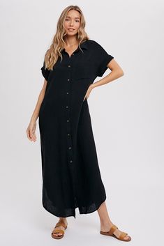 DescriptionThe Helena Button Down Maxi Dress features: Textured cotton material V-neckline with collar Short sleeves with cuffs Button front closure Side seam pockets Side slits Front breast pocket FitRelaxed Material100% Cotton Button Down Maxi Dress, Lulus Maxi Dress, Button Up Maxi Dress, Cotton Gauze Fabric, Maxi Shirts, Maxi Dress Sale, Bathing Suit Cover Up, Maxi Shirt Dress, Roll Up Sleeves