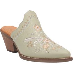 WILDFLOWER LEATHER MULE | Dingo1969 Feminine Leather Mules For Spring, Feminine Leather Mules, Cowgirl Shoes, Twisted X Boots, White Studs, Clog Boots, Clogs Style, Tall Fashion, Leather Floral