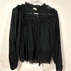 Beautiful Cotton Lace Blouse W/ Amazing Detailing! The Fit Is Relaxed And Can Be Extremely Sexy In Many Of The Ways It Can Be Worn W/ Buttons All The Way Down, Elastic Cuff Sleeves And A Loose, Lace Bottom. Gorgeous Dressed Up Or Thrown On With A Cute Pair Of Jeans. Perfect For All Seasons. Brand New Black Lace Trim Blouse For Daywear, Black Lace Top Blouse For Daywear, Black Lace Top For Daywear, Cotton Lace Blouse, Black Lace Blouse, Cotton Lace, Lace Blouse, Cuff Sleeves, All Seasons