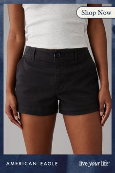 Soft, stretchy woven fabric/Zip fly/Front pockets/Back pockets with button flaps/These shorts are Real Good: Made with the planet in mind & a promise to continue to do better. Do Better, High Waisted Trousers, High Waisted Shorts, Warm Weather, Woven Fabric, Women's Jeans, American Eagle Outfitters, Womens Bottoms, American Eagle