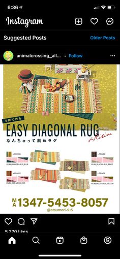 an advertisement for the easy diagonal rug is displayed on a cell phone with other items