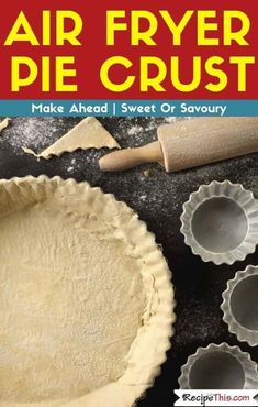 an advertisement for air fryer pie crusts on a table with cookie cutters