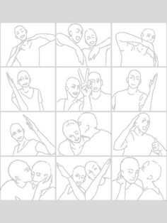 the faces of people are drawn in squares with one line on each side and two lines on