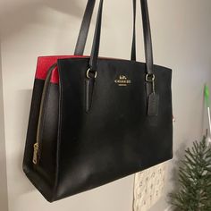 Gorgeous Laptop Bag. Excellent Condition, Barely Used. Red Coach Shoulder Bag For Office, Red Business Tote Satchel, Coach Tote Bag For Office, Coach Office Tote Bag, Bags Coach, Laptop Bags, Laptop Bag, Coach Bags, Black Red