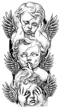 Half Sleeve Tattoo Stencils, Tato Flash, Unique Half Sleeve Tattoos, Heaven Tattoos, Cherub Tattoo, Half Sleeve Tattoos Drawings, Chicano Style Tattoo, Tattoo Outline Drawing, Chicano Tattoo