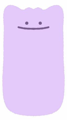 a purple square with two eyes and a smile drawn on the bottom half of it