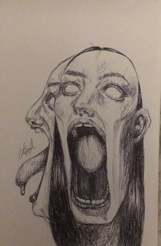 a drawing of a woman with her mouth open