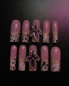 Pink And Brown Nails Design, Pink And Brown Nails, 2000s Nails, Ideas Uñas, Brown Nails Design, Girly Acrylic, Punk Nails, Girly Acrylic Nails