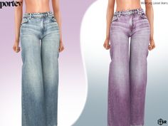 two different views of the same pair of jeans, one in light blue and purple