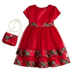 Give her wardrobe a festive refresh with this girls' plaid accent tulle dress from Blueberi Boulevard. Click on this KIDS APPAREL & SHOES GUIDE to find the perfect fit and more! Give her wardrobe a festive refresh with this girls' plaid accent tulle dress from Blueberi Boulevard. Click on this KIDS APPAREL & SHOES GUIDE to find the perfect fit and more! FEATURES Crewneck Cap sleeves Button closure Knee length Tiered hem Plaid print waistband & hem Regular fit Coordinating purse completes the loo Kids Christmas Dress, Shoes Guide, Doll Clothes American Girl, Plaid Print, Hem Dress, Tulle Dress, Holiday Dresses, Red Plaid, Baby Dress