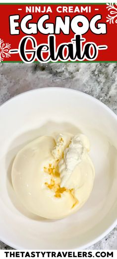 an eggnog ice cream in a white bowl