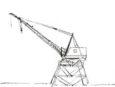 a black and white drawing of a crane