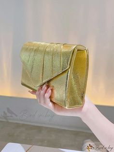 Bird in Bag - Womens Glittery Clutch Bag with Shoulder Strap Gold Glitter Bags For Night Out, Trendy Metallic Party Bags, Envelope Bag, Gold Pattern, Bird In Bag, Pu Leather, Clutch Bag, Shoulder Strap, Envelope