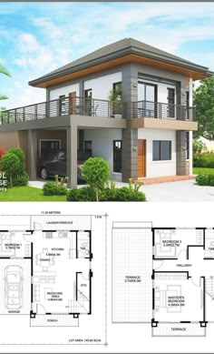 two story house plan with 3 beds and 1 bathrooms in the front, an open floor plan