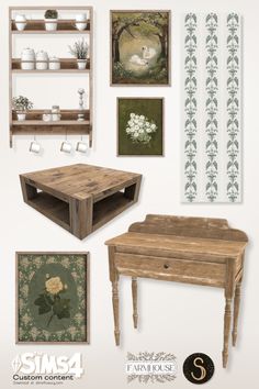 an assortment of furniture and wallpapers are shown