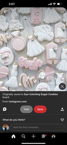 the cookies are decorated with pink and white icing