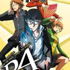 an anime poster with four people standing in front of each other and the words persona on it