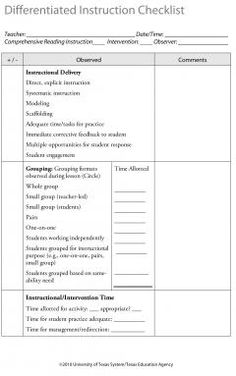 the worksheet for differentiated instruction checklist